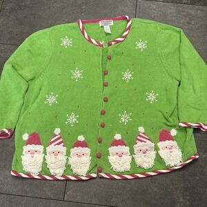 Vintage HEIRLOOM COLLECTIBLES Christmas Sweater Womens 3X Pink Santa Embroidered